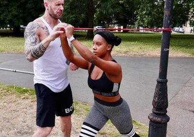 Steve and Grace achieving the perfect position for a tricep extension