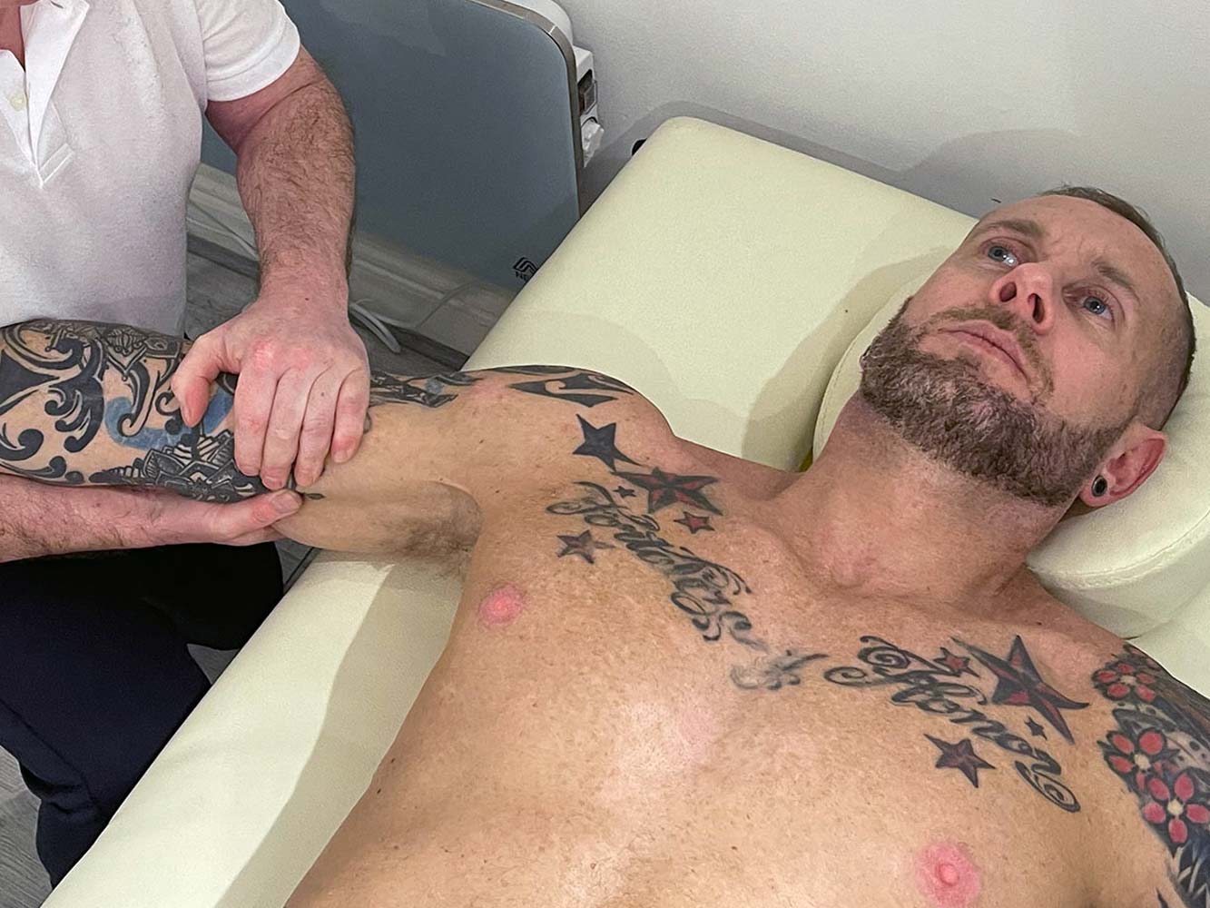 Physiotherapy session with a client at studio in Tarporley, Cheshire.